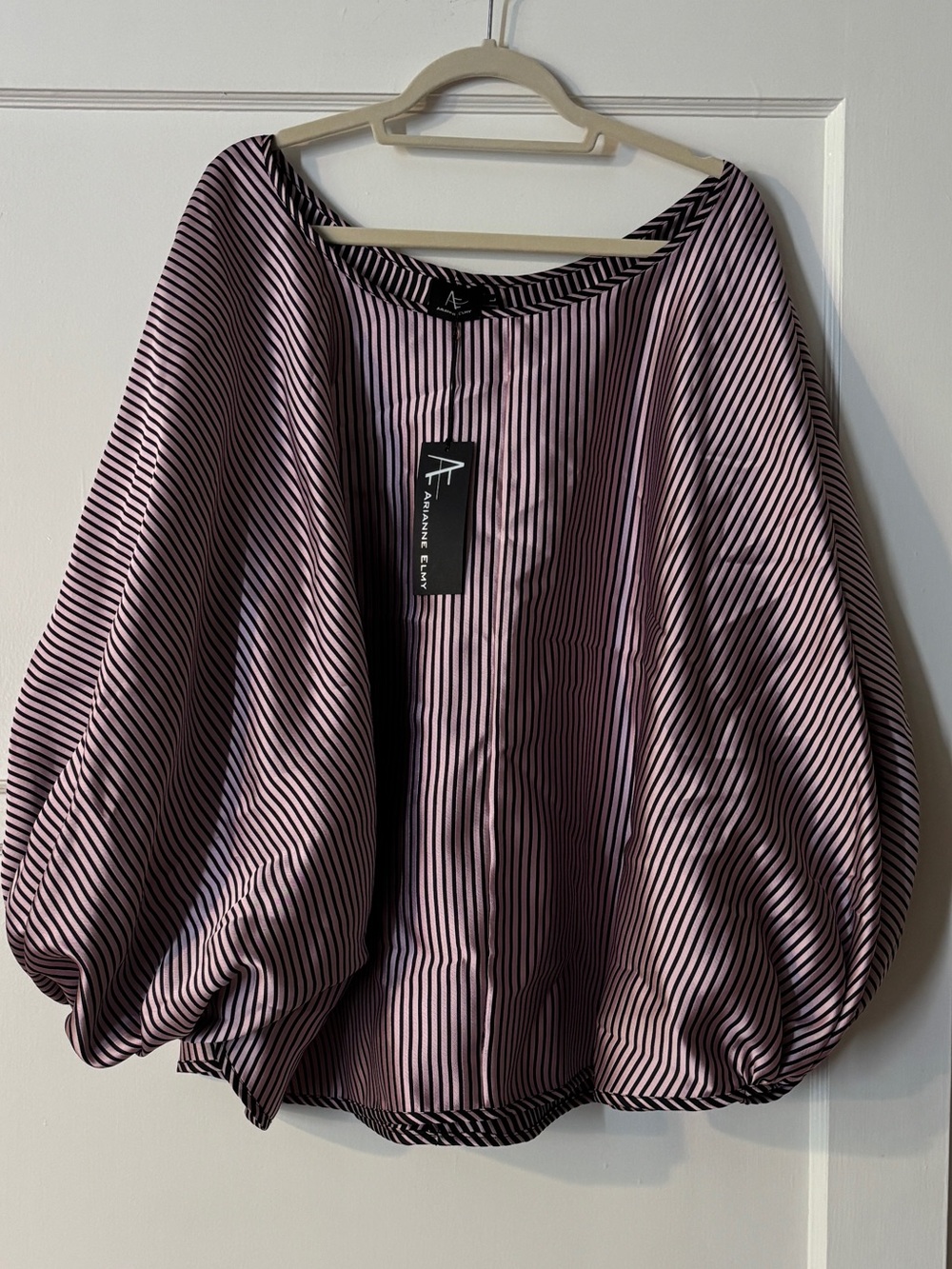Arianne Elmy NWT Lavender and Black Striped Balloon-Sleeve Blouse